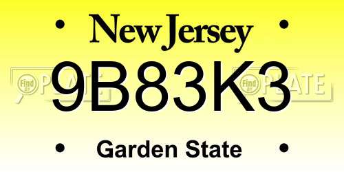9B83K3 New Jersey License Plate