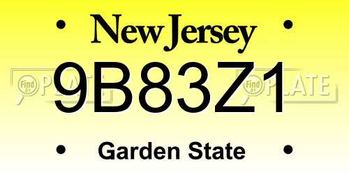 9B83Z1 New Jersey License Plate
