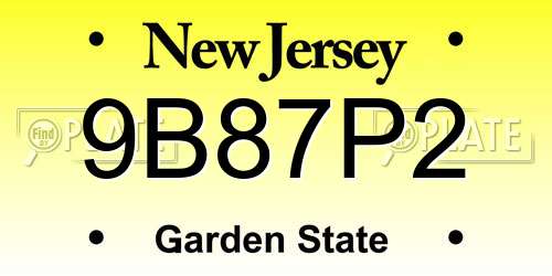 9B87P2 New Jersey License Plate