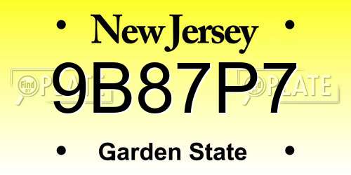 9B87P7 New Jersey License Plate