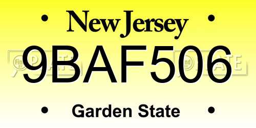 9BAF506 New Jersey License Plate