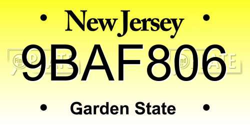 9BAF806 New Jersey License Plate