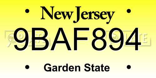 9BAF894 New Jersey License Plate