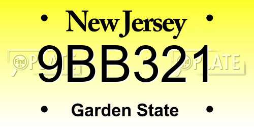 9BB321 New Jersey License Plate