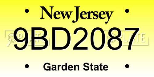 9BD2087 New Jersey License Plate