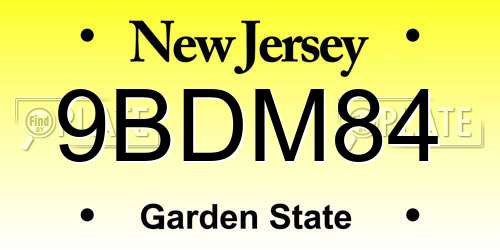 9BDM84 New Jersey License Plate