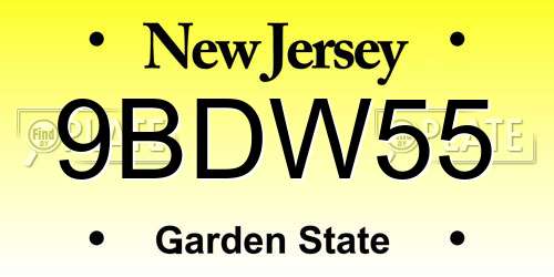9BDW55 New Jersey License Plate