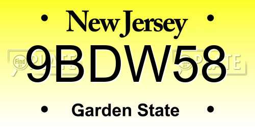 9BDW58 New Jersey License Plate