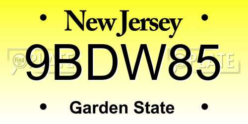 9BDW85 New Jersey License Plate