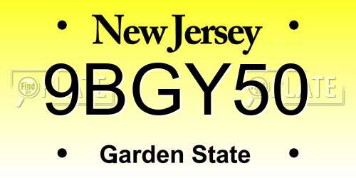 9BGY50 New Jersey License Plate