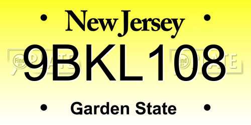 9BKL108 New Jersey License Plate