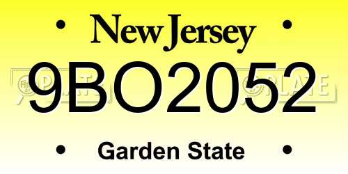 9BO2052 New Jersey License Plate