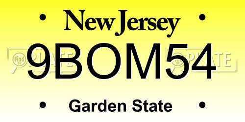 9BOM54 New Jersey License Plate