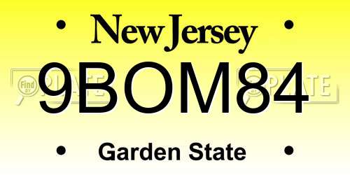 9BOM84 New Jersey License Plate