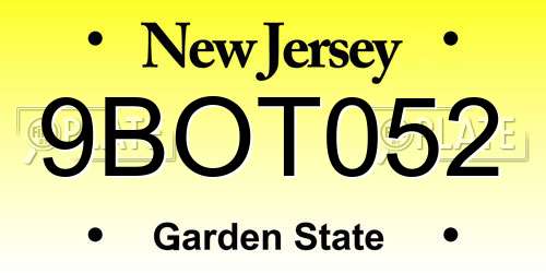9BOT052 New Jersey License Plate