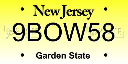9BOW58 New Jersey License Plate