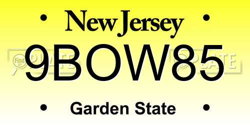 9BOW85 New Jersey License Plate