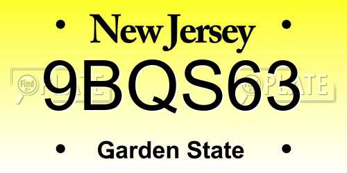 9BQS63 New Jersey License Plate
