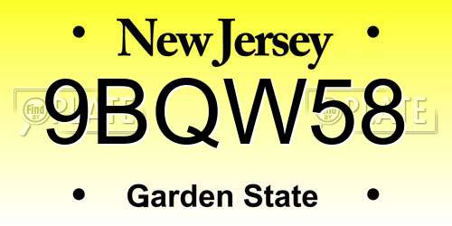 9BQW58 New Jersey License Plate