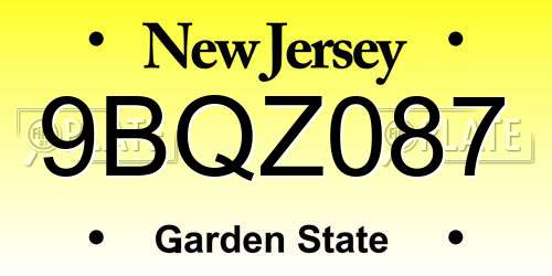 9BQZ087 New Jersey License Plate
