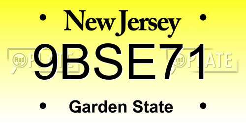 9BSE71 New Jersey License Plate