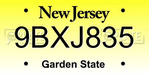 9BXJ835 New Jersey License Plate