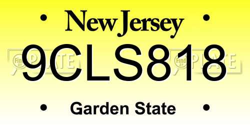 9CLS818 New Jersey License Plate