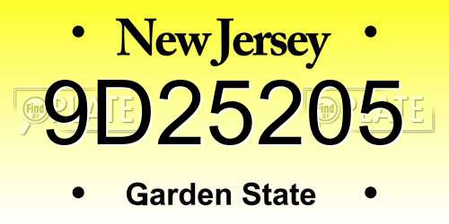 9D25205 New Jersey License Plate