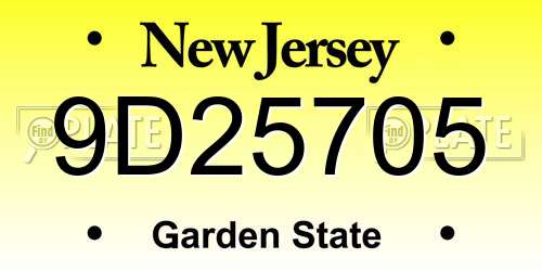 9D25705 New Jersey License Plate