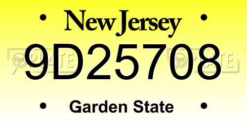 9D25708 New Jersey License Plate