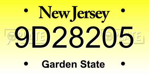 9D28205 New Jersey License Plate
