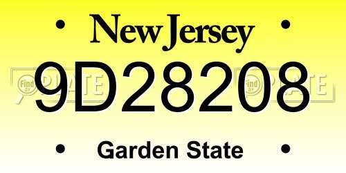 9D28208 New Jersey License Plate