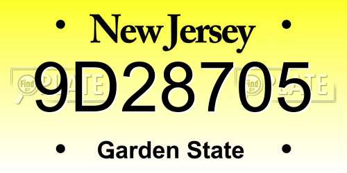 9D28705 New Jersey License Plate