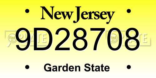 9D28708 New Jersey License Plate