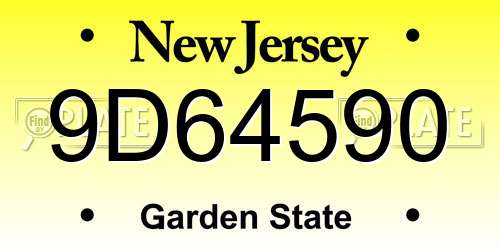 9D64590 New Jersey License Plate