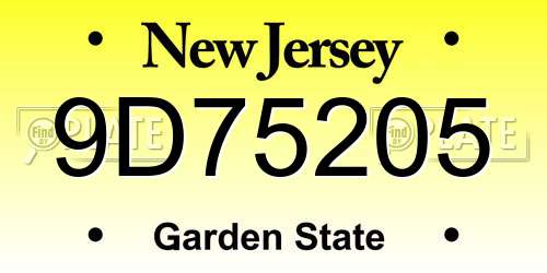 9D75205 New Jersey License Plate