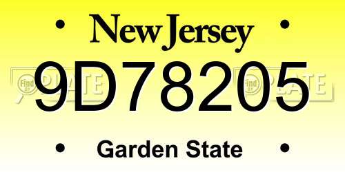 9D78205 New Jersey License Plate