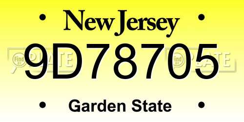 9D78705 New Jersey License Plate