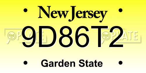 9D86T2 New Jersey License Plate
