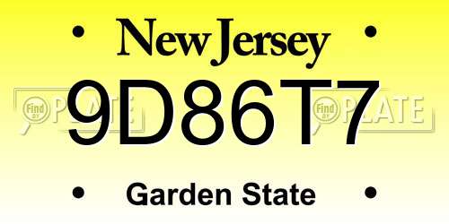 9D86T7 New Jersey License Plate