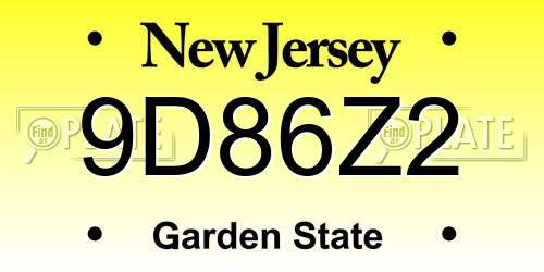 9D86Z2 New Jersey License Plate