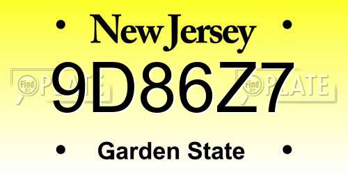 9D86Z7 New Jersey License Plate