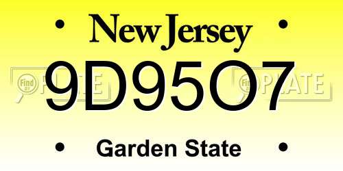 9D95O7 New Jersey License Plate
