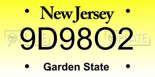 9D98O2 New Jersey License Plate