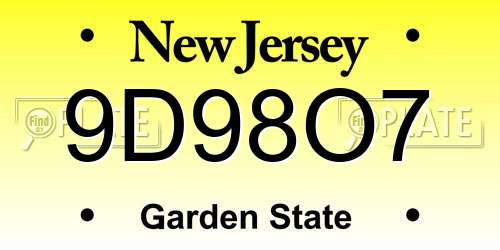 9D98O7 New Jersey License Plate