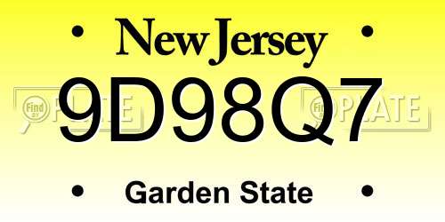 9D98Q7 New Jersey License Plate