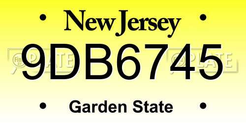 9DB6745 New Jersey License Plate