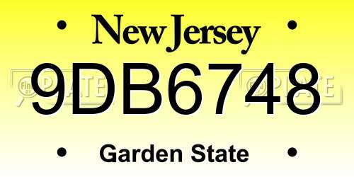 9DB6748 New Jersey License Plate