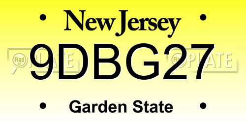 9DBG27 New Jersey License Plate