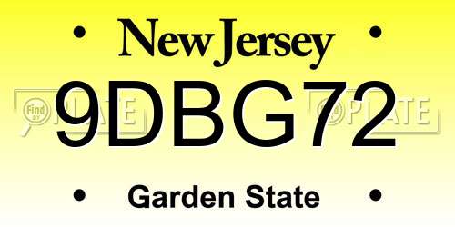 9DBG72 New Jersey License Plate